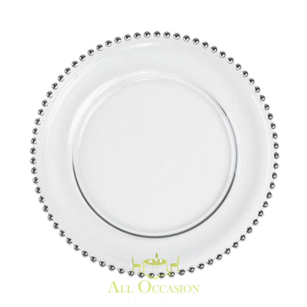Silver Beaded Glass Charger Plates